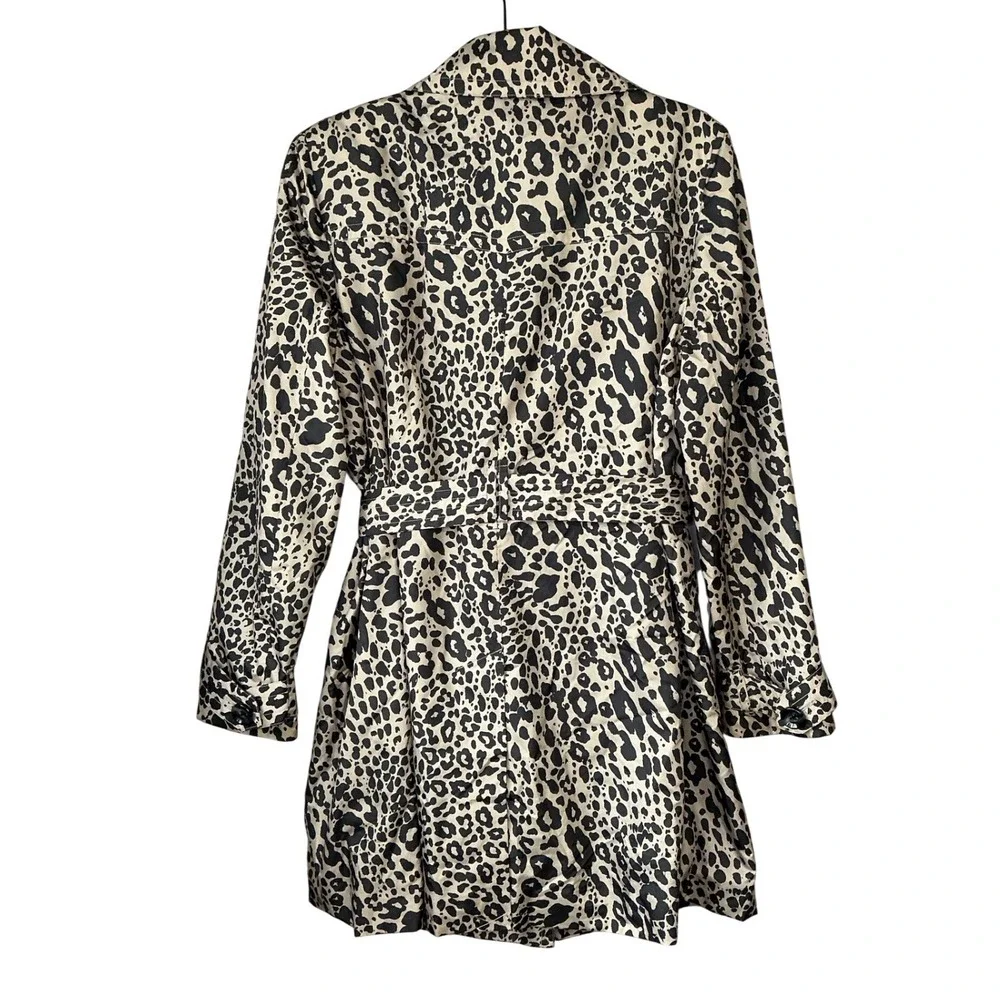 Dana Buchman Leopard‎ Print Double Breasted Belted Trench Coat Tan Black Large